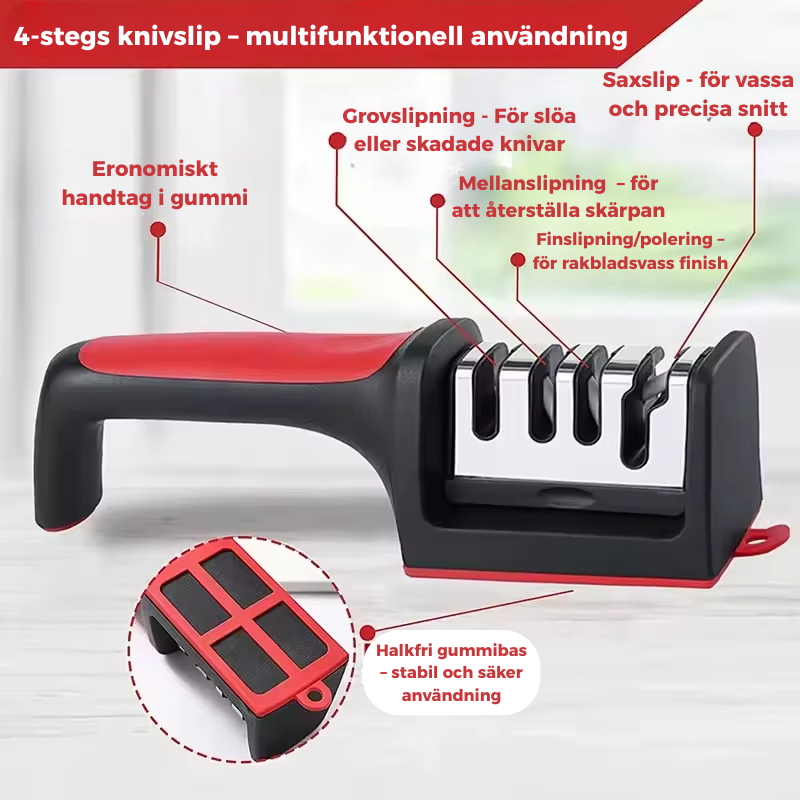 Knivslip 4-stegs – Multifunktionell med saxslip & halkfri bas