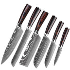 Knivset 6-pack – Premium köksknivar i rostfritt stål med Damascus-inspirerad design