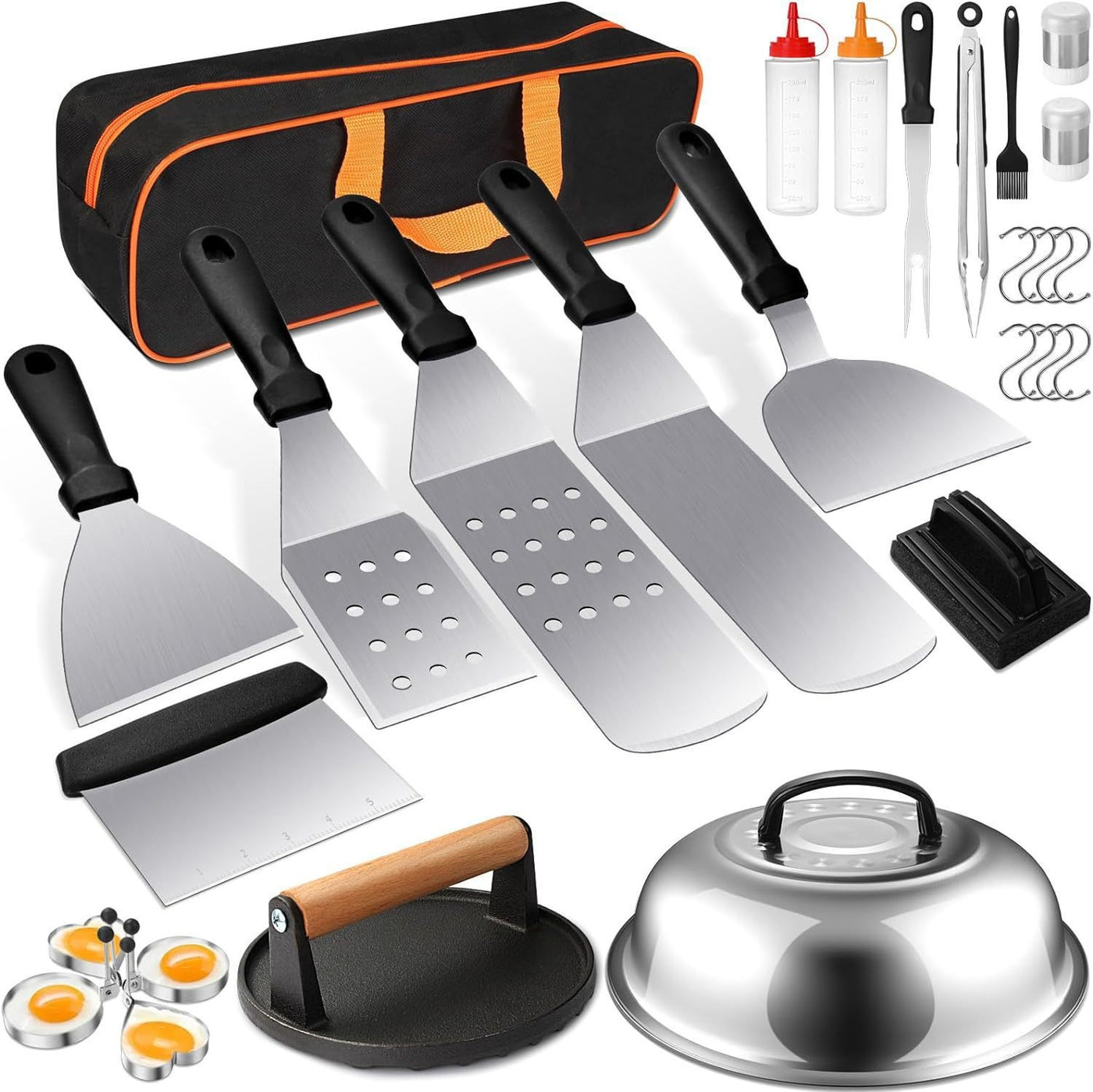Premium Grill- & Smashburger Kit – Komplett Set i Rostfritt Stål med Tillbehör & Förvaringsväska