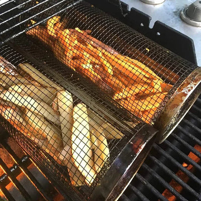 Roterande Grillkorg i Rostfritt Stål – Perfekt för Grönsaker, Kött & Tillbehör